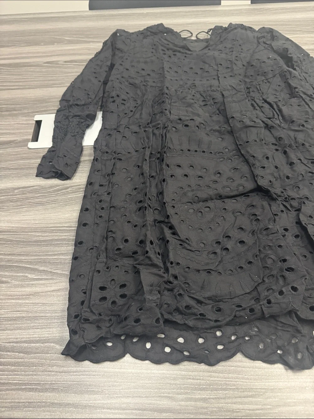 Black Eyelet Midi Dress with Long Sleeves - Women’s Midi Dress